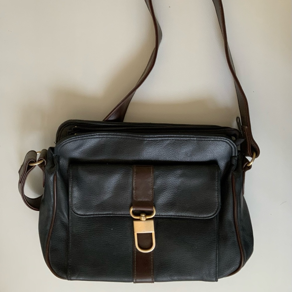 Navy and brown ladies shoulder bag